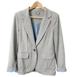 Boden Casual Preppy Single Button Blazer with Contrast Polka Dot Cuffs Sz 8 Gray